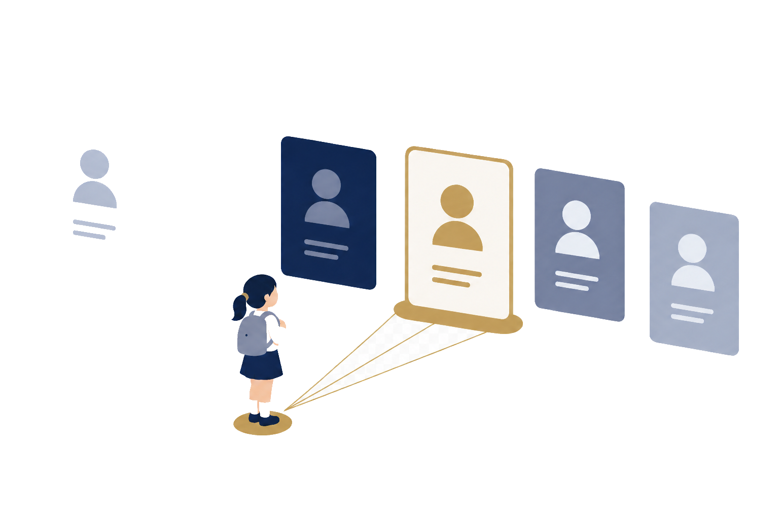 複数の合格者事例から共通点の多い事例を照合する様子を示したイラスト